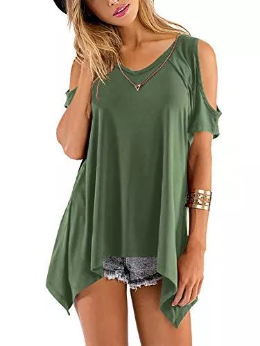 Beluring Kurzarmblusen Beluring Oberteil Damen T Shirt Kurzarm V Ausschnitte T-Shirt Off Shoulder Tops Bluse,S-2XL