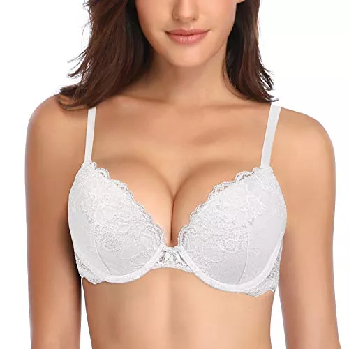 Deyllo Unterwäsche & Dessous Deyllo Damen Push Up BH mit Blumen Spitze Schalen Bügel BH Gepolstert Elegant