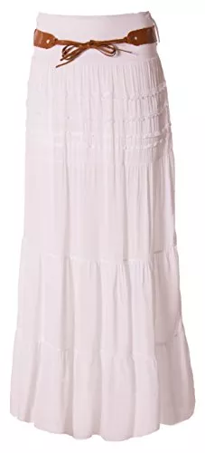 Eitex Röcke Eitex Zauberhafter Retro Maxirock Damen Sommer Rock Größe 34/36 bis Größe 50/52 verfügbar Langer Maxirock Strandrock Sommerock lang Gürtel Amber Boho Retro Maxirock