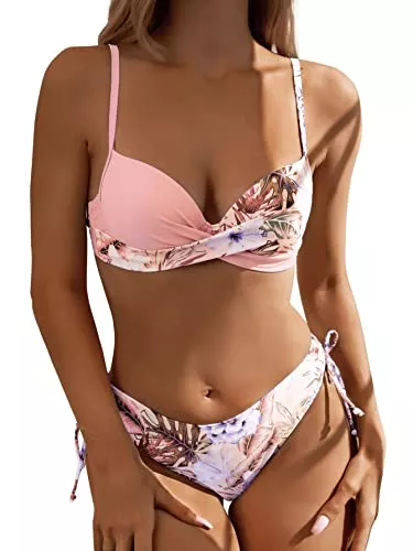 GORGLITTER Bademode GORGLITTER Bikini Damen Push Up Bikini Mit Bügel Set Badeanzug Mit Tropenmuster Wickel Bikini Set Zweiteiler Badeanzug Bademode