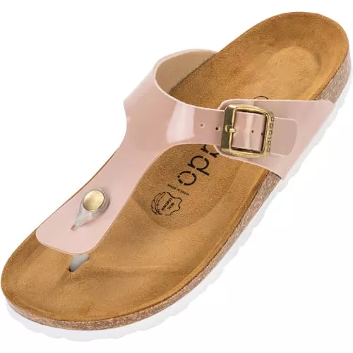 Palado Sandalen & Slides Palado Damen Zehentrenner Kos - Modische Pantoletten mit Kork Fussbett - extra bequeme Sandalen - Made in Spain - mit Sohle aus natur Leder - angenehme Sandalen