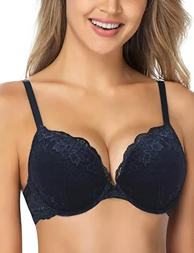 Wingslove Unterwäsche & Dessous Wingslove Damen Push Up BH mit floraler Spitze gepolsterter Bügel BH Komfort BH