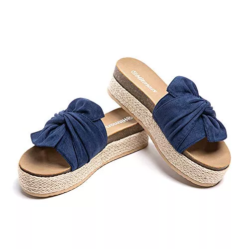 Hitmars Sandalen & Slides Hitmars Sandalen Damen Pantoletten Keilabsatz Sommer Strand Espadrilles Frauen Offener Zeh Cross Strap Hausschuhe Römer Plateau 5.3cm Schwarz Braun EU36-42