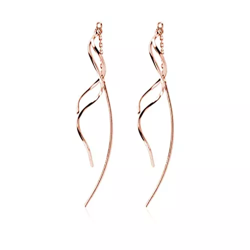 SLUYNZ Schmuck SLUYNZ 925 Sterling Silber Kurve Einfädler Ohrringe Kette für Frauen Mädchen Welle Ohrringe Quaste Ohrringe Baumeln Lange Ohrringe