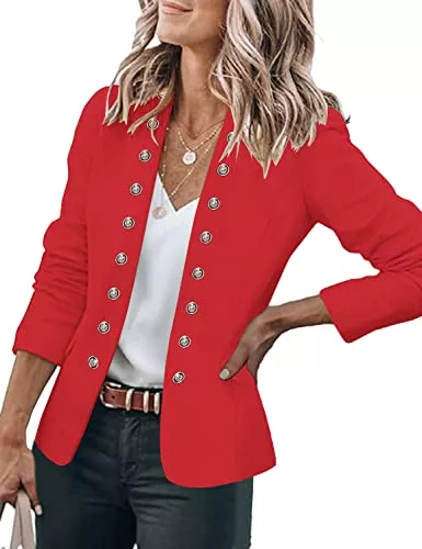 Roskiky Blazer Roskiky Damen Blazer für Frauen, Cardigan, Freizeit Business Jacke, mit Taschen, Deko Knöpfe vorne
