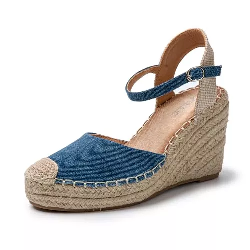 JOMIX Sandalen & Slides JOMIX Sommer Sandalen Damen Elegant Keilsandalen Espadrilles Plateau Wedges Sandaletten mit Geschlossene Leicht Strandsandalen