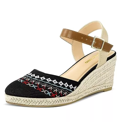 PIZZ ANNU Sandalen & Slides PIZZ ANNU Sandalen Damen Espadrilles Plateau Wedges Sandaletten mit Geschlossene Keilabsatz Sommerschuhe Sommer Pumps Frauen Schuhe EU 37-42 Schmal