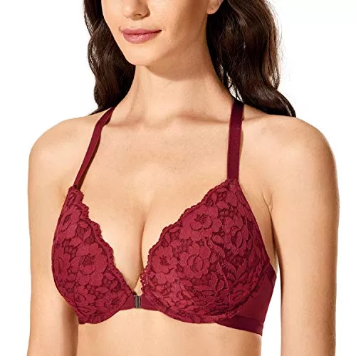DOBREVA Unterwäsche & Dessous DOBREVA Damen Vorderverschluss BH mit Bügel Push Up Spitzen Neckholder BHS Racerback Tiefer Ausschnitt Gepolsterter