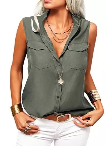 GeGekoko Hemdblusen GeGekoko Damen Bluse V-Ausschnitt Tank Top Causal Arbeit Oberteile Lässige Elegant Ärmellose Bluse mit Knöpfen Tops Basic Tunika Shirt