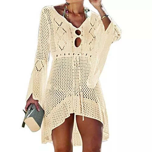 Jinsha Freizeit Jinsha Gestrickte Bikini Cover Up Strandponcho Strandkleid für Damen Sommer Pareos