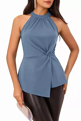GRACE KARIN Ärmellose Blusen GRACE KARIN Damen Neckholder Bluse Elegant Oberteile Ärmellos Plissierte Taille Top Slim Fit A-Linie Unregelmäßiger Saum Shirts