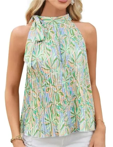 GRACE KARIN Ärmellose Blusen GRACE KARIN Damen Top Neckholder Bluse Elegante Plissierte Sommer Shirt Ärmellose Chiffon Tanktop