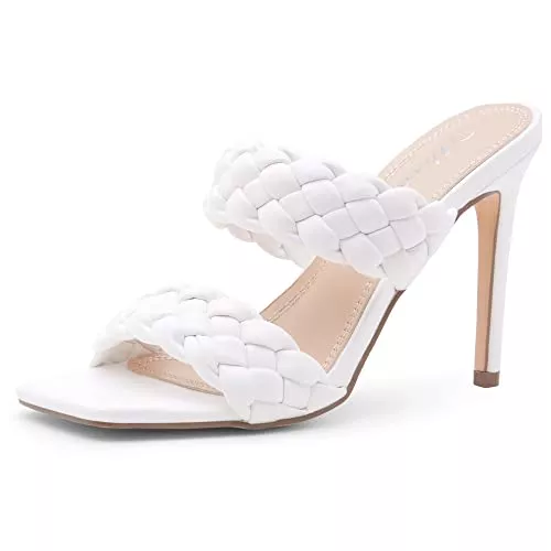 Herstyle Sandalen & Slides Herstyle Lilah Damen Sandalen mit geflochtenem Absatz, quadratische offene Zehenpartie, Stiletto-Absätze, Doppelriemchenkleid, lässige Pumps, Pantoletten