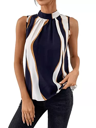 GORGLITTER Ärmellose Blusen GORGLITTER Ärmellose Bluse Mit Farbblock Damen Bluse Blusentop Mit Schleife Sommer Blusenshirt