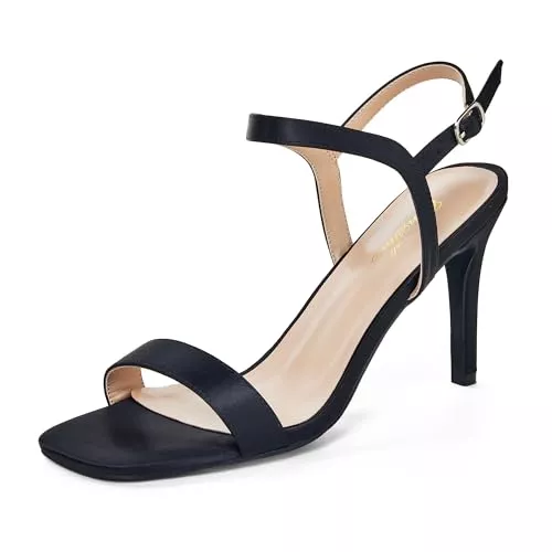 GENSHUO Sandalen & Slides GENSHUO Sandaletten Damen mit Absatz, 8CM High Heel Peep Toe, Satin Sandalen Sommer Elegante Schuhe Party Prom Dress Slingback mit Knöchelriemen,EU 36-42