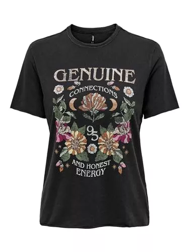 ONLY T-Shirts ONLY Damen Bedrucktes T-Shirt Kurzarm Basic Rundhals Top mit Schrift Printed Shortsleeve ONLLUCY