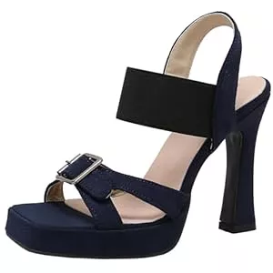 ZaKoonaC Sandalen & Slides ZaKoonaC Damen Quadratische Offene Zehen Plateau Kleid Schuhe Mode Slip-On Sandalen mit Absatz