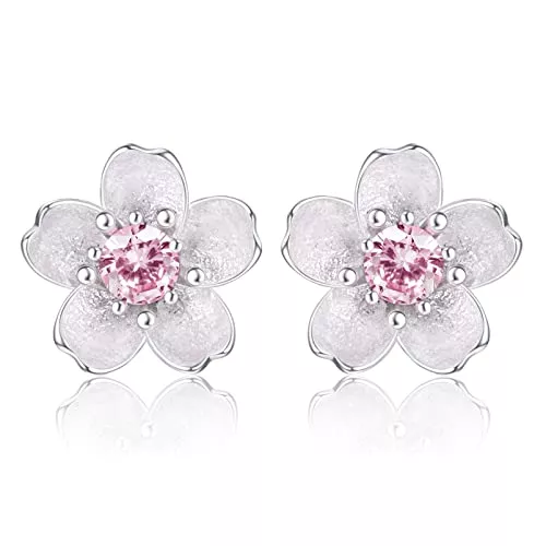 Krfy Schmuck KRFY Ohrstecker S925 Sterling Silber Kirschblüten Blume Weiß Rosa CZ Knorpel Hypoallergen Ohrstecker Für Damen Mädchen Kinder