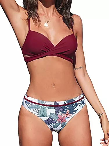 CUPSHE Bademode CUPSHE Damen Bikini Set Push Up Crossover Bikinioberteil Strandmode Zweiteiliger Badeanzug