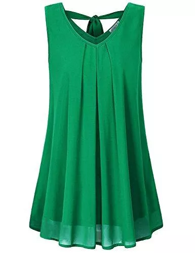 MOQIVGI Ärmellose Blusen MOQIVGI Damen Ärmellose V-Ausschnitt Layered Chiffon Flowy Bluse Top