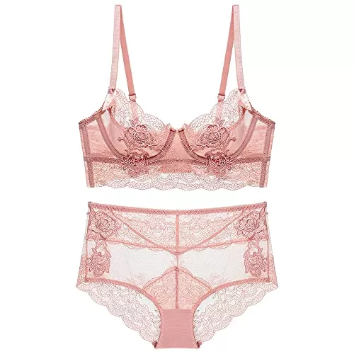 Guoeappa Unterwäsche & Dessous Guoeappa Women's Sexy Soft Lace Lingerie Set See Through Underwear Floral Lace Underwire Sheer Bra and Panty Set