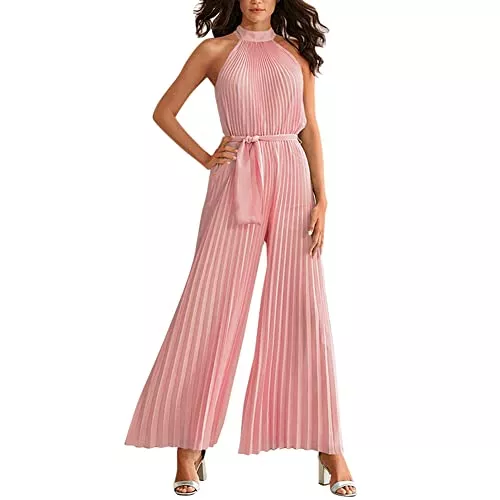 Odizli Jumpsuits Odizli Damen Elegant Sexy Ärmellos Neckholder Sommer Overall Festlich Hochzeit Lang Jumpsuit