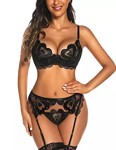 Aranmei Unterwäsche & Dessous Aranmei Frauen Dessous Sets mit Strumpfband Gürtel Sexy BH und Panty Set Spitze Babydoll Body