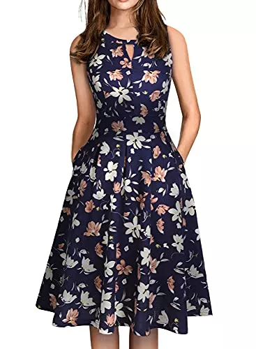 Sureple Cocktail Sureple Damen Retro Ärmellos Swing Casual Arbeit Sommer Party Kleid mit Taschen
