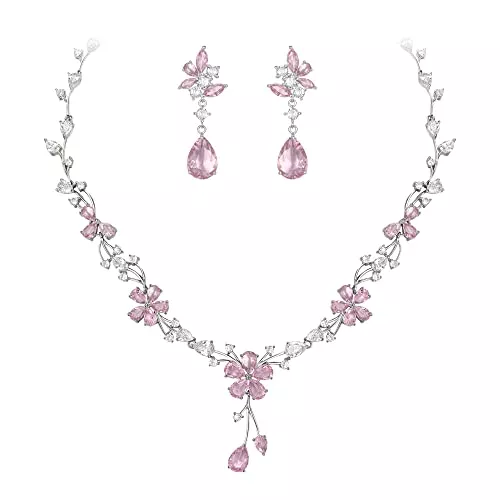 EVER FAITH Schmuck EVER FAITH Brautschmuck für die Braut Atemberaubende weiße kubische Zirkonia Teardrop Cluster Blume Hochzeit Halskette Ohrringe Set für Damen