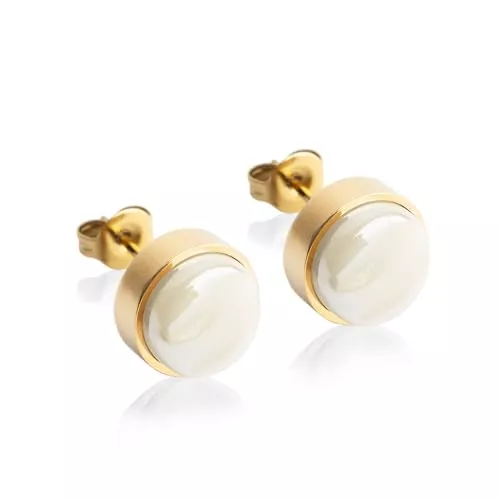 ALEXASCHA Schmuck Kleine Ohrstecker gold mit Stein • Ohrringe für Damen • Nachhaltiger Modeschmuck aus Edelstahl & recyceltem Glas mit Perlmutt Optik • Ø 9mm