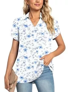 POPYOUNG Kurzarmblusen POPYOUNG Women's Spring-Summer Henley Shirts Button up Tunic Tops 2023 Casual Short Sleeve/Sleeveless Blouse T-Shirts