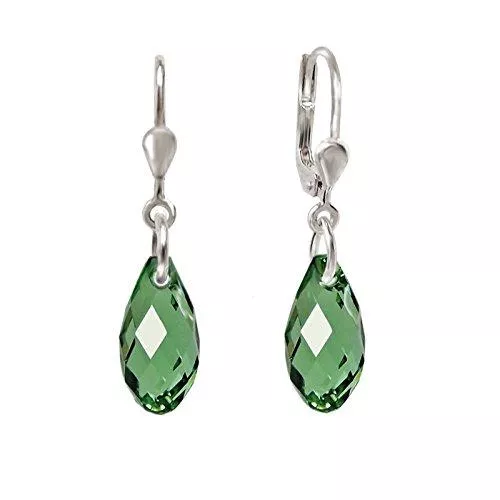 Schöner Schmuck-Design Schmuck Schöner-SD, 925 Silber Ohrringe mit kleinen Kristallen von Swarovski® 13mm in funkelndem Briolett Schliff