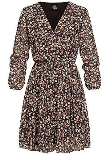 Styleboom Fashion® Kleider Styleboom Fashion® Damen V-Neck Chiffon Kleid Blumen Muster Wickeloptik schwarz mc