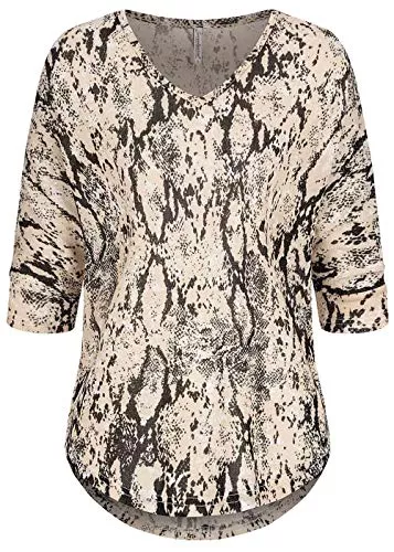 Seventyseven Lifestyle Langarmblusen Seventyseven Lifestyle Damen 3/4 Arm Oversized Shirt Schlangenhaut Muster beige