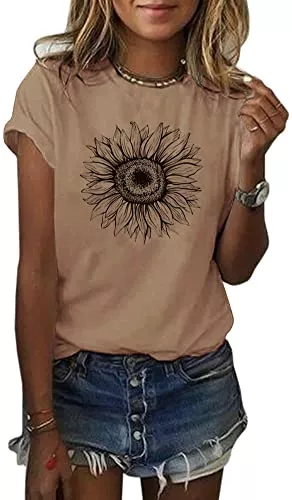 Cicy Bell T-Shirts Cicy Bell Damen Sonnenblumen T Shirt Sommer Kurzarm Niedlich Grafik Lose T-Shirts Für Damen Tops