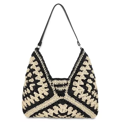 Macayda Taschen & Rucksäcke Macayda Strohtasche Damen Geflochtene Tasche, Sommer Korbtaschen Damen Mittelgroß Basttasche Boho Stroh Woven Bag Flechttasche für Strand Reisen Urlaub