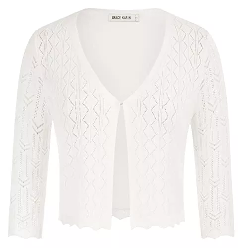 GRACE KARIN Strickjacken GRACE KARIN Damen Bolero Elegant Strickjacke 3/4 Ärmel Schulterjacke Casual Shrug Top