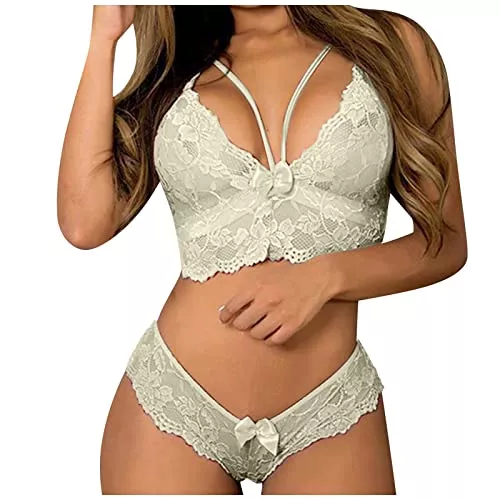 KEXIMIXUE Unterwäsche & Dessous KEXIMIXUE Damen Dessous Set Spitze Lingerie Erotische Unterwäsche Sexy BH und Unterhose String Panty Reizwäsch Nachthemd Negligee Set