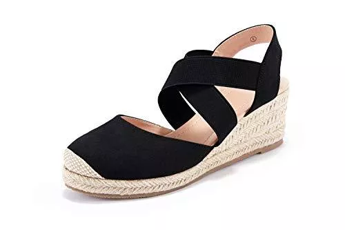 Nailyhome Sandalen & Slides Nailyhome Damen Espadrilles Keilsandalen Plateau geschlossener Zehenbereich elastischer Verschluss Mid Heel Sandalen