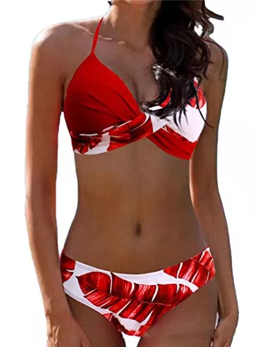 CheChury Bademode CheChury Damen Bademode Push Up Bikini Set Zweiteilige Badeanzug Strandkleidung Crossover Neckholder Triangel Oberteil Bikinihose Sexy Halter