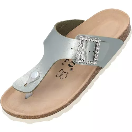 Palado Sandalen & Slides Palado Kos SQ by Sila Sahin Damen Pantoletten - modische Zehentrenner Sandalen - Hausschuhe mit Natur Kork-Fussbett - Schuhe mit Sohle aus feinstem Veloursleder