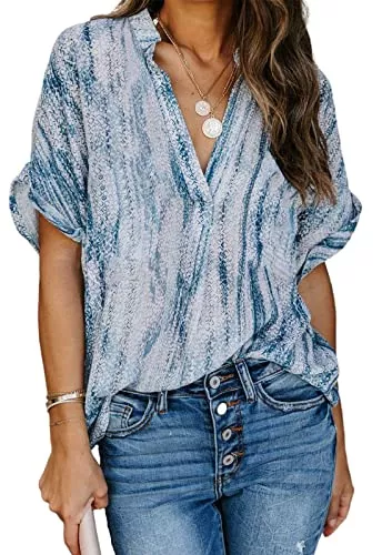 ANCAPELION Kurzarmblusen ANCAPELION Damen Sommer Bluse Fashion Tuniken Hemd Kurzarm Shirt Casual Oberteile Lose Fit Top V-Ausschnitt Tunika für Frauen