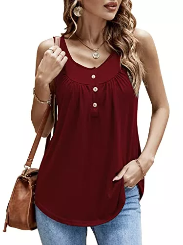 Bequemer Laden Tops Bequemer Laden Damen Sommer Casual Tank Top Ärmellose T Shirt Knopfleiste Bluse Lose Oberteile Tunika Shirt Top mit Plissee