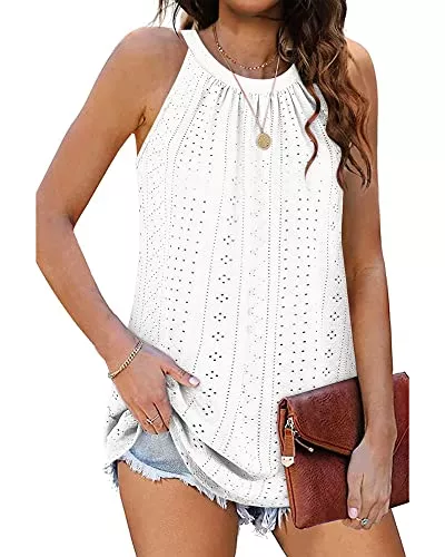 WNEEDU Tops WNEEDU Sommer Top Damen Neckholder Top Ärmellose Tanktop Elegante Oberteile Cami Shirt