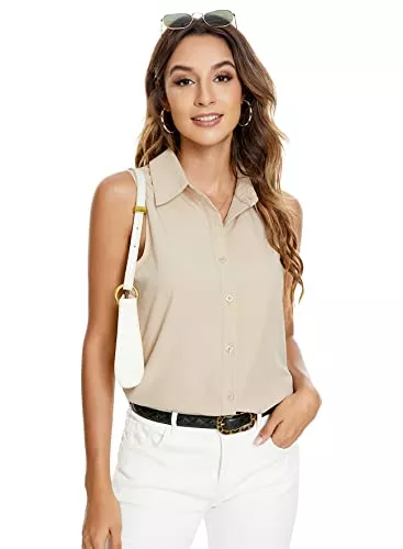 Atnlewhi Hemdblusen Atnlewhi Damen Ärmellos Knöpfen Hemden Bluse Basic Kragen Arbeit Büro Stretch Formelle Casual Blusen