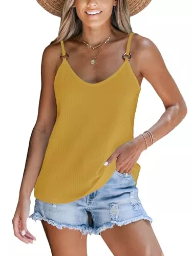 CUPSHE Tops CUPSHE Damen Tank Top V Ausschnitt Ärmellose Ringen Spaghetti Oberteile Cami Tee Bluse Shirt Sommer Vest Knit Tops