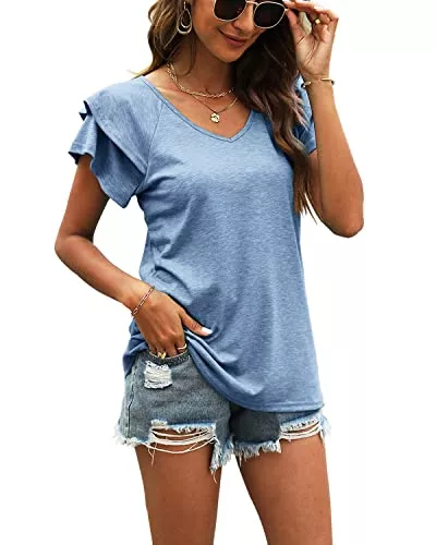 Avondii T-Shirts Damen V-Ausschnitte Oberteile Sommershirts Oberteile Casual Lose Tshirt Damenblusen Shirt Elegante Hemdbluse Shortsleeve Top