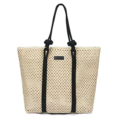 YIMAKJ Taschen & Rucksäcke YIMAKJ Stroh Handtasche, Sommer Strand Tasche Damen Schultertasche, Handgemachte Strohtasche Schultertaschen mit Reißverschluss Groß für Frauen Reisen Urlaub Freizeit Geflochten Tasche