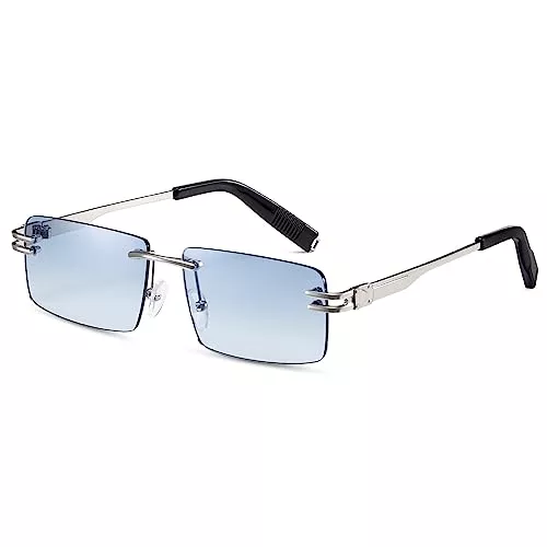 SHEEN KELLY Sonnenbrillen & Zubehör SHEEN KELLY Retro randlose Sonnenbrille für Männer Frauen Rechteck Ultra-Small Frame Sonnenbrille Durchsichtige Brille