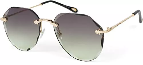 styleBREAKER Sonnenbrillen & Zubehör styleBREAKER Damen Piloten Sonnenbrille Rahmenlos mit getönten Gläsern im Diamant Schliff, Geprägte Bügel, Vieleckige Gläser 09020106